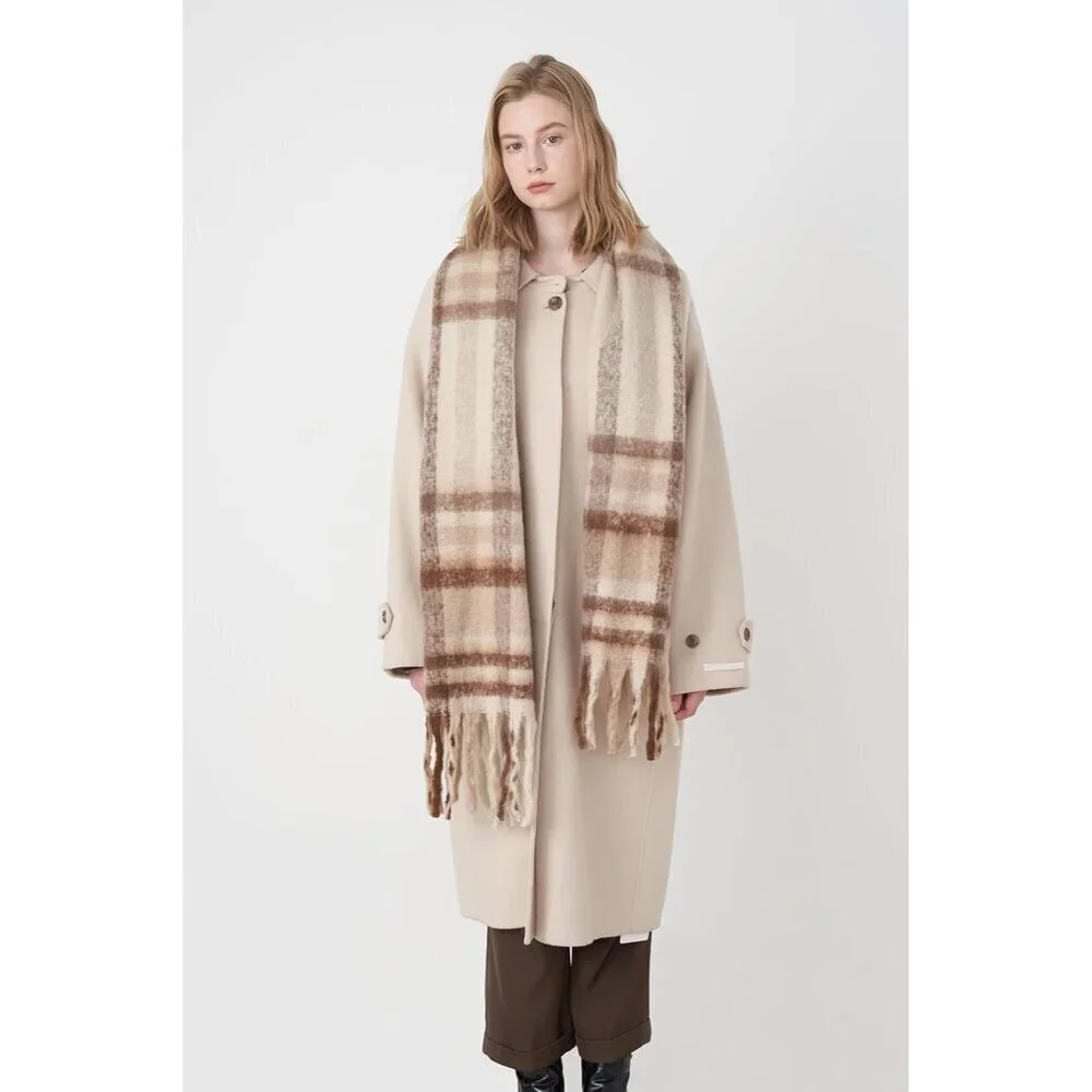 Vintage Women's Plaid Shawl Soft Cashmere-Style Wrap Cozy All Season